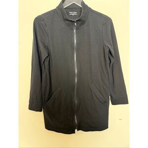Eileen Fisher Black Zip Front Jacket Organic Cotton Stretch Womens Small Minimal